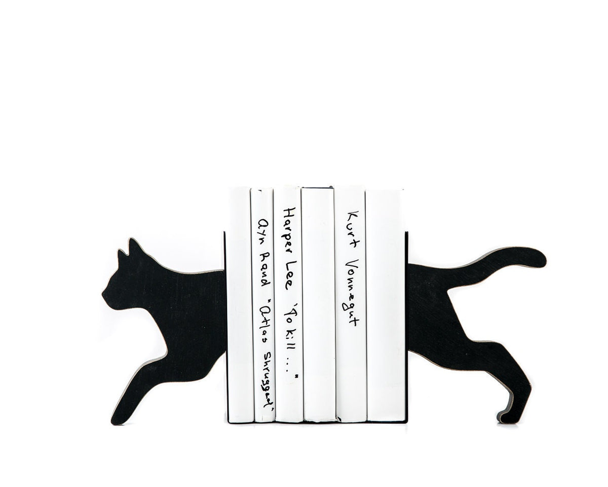Running Cat Metal Bookends – laser-cut steel, photo 1