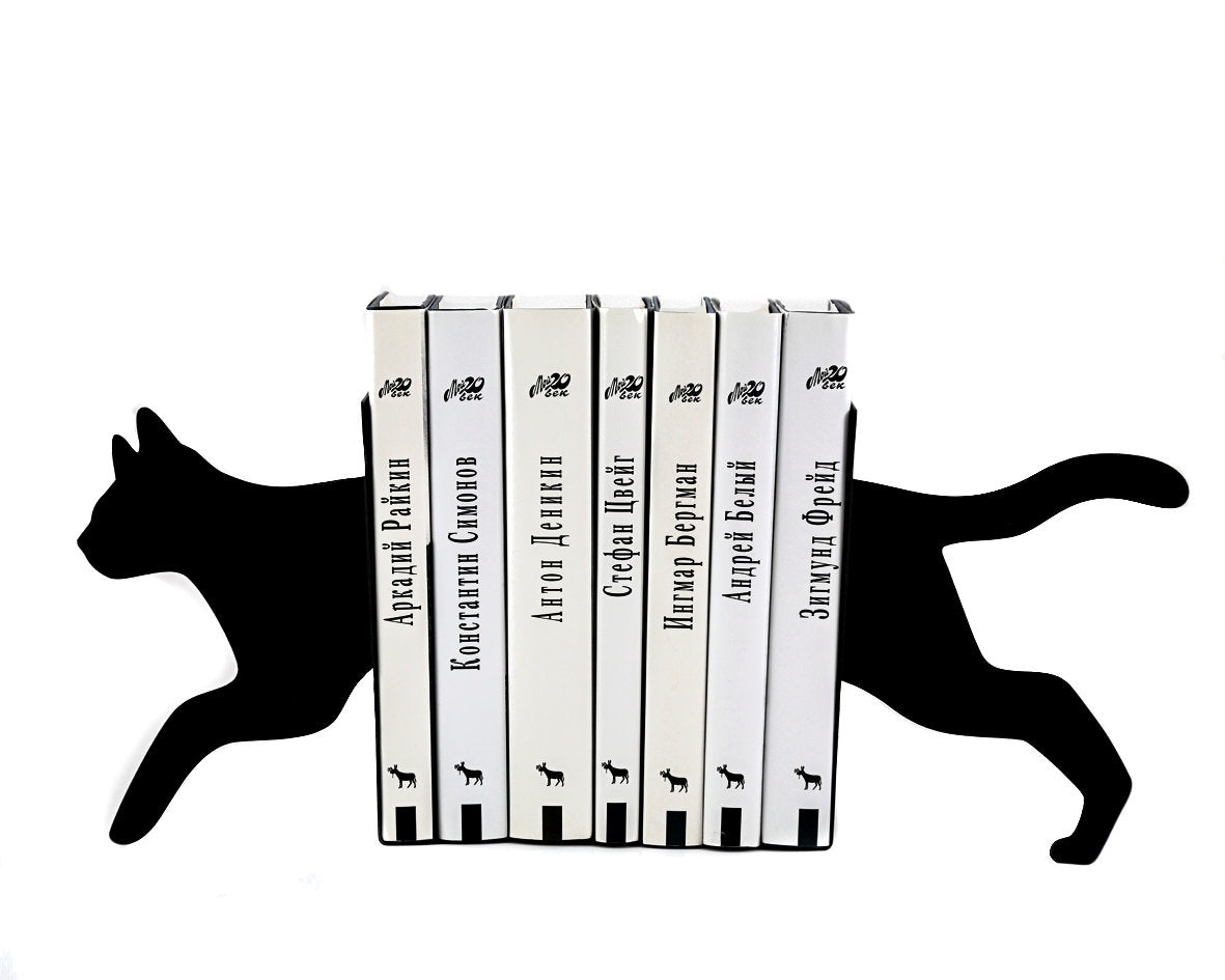 Running Cat Metal Bookends – laser-cut steel, photo 1