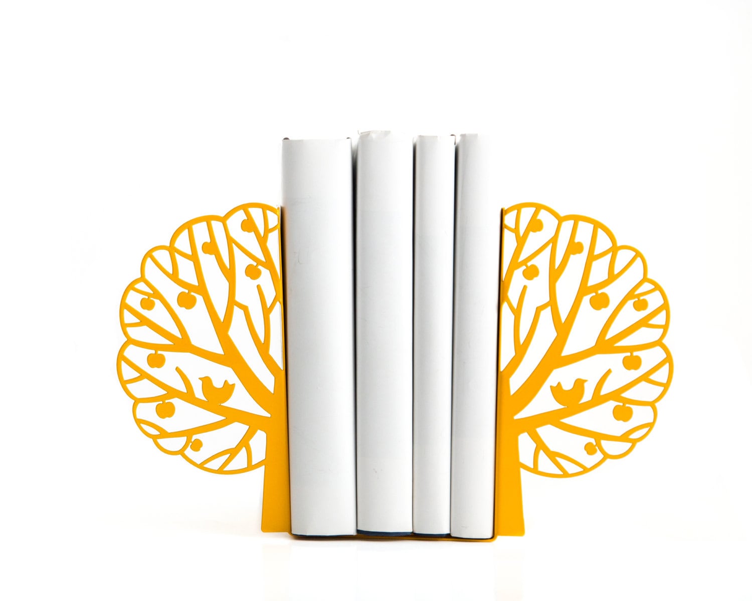 Metal Tree Bookends – yellow – laser-cut steel, photo 1
