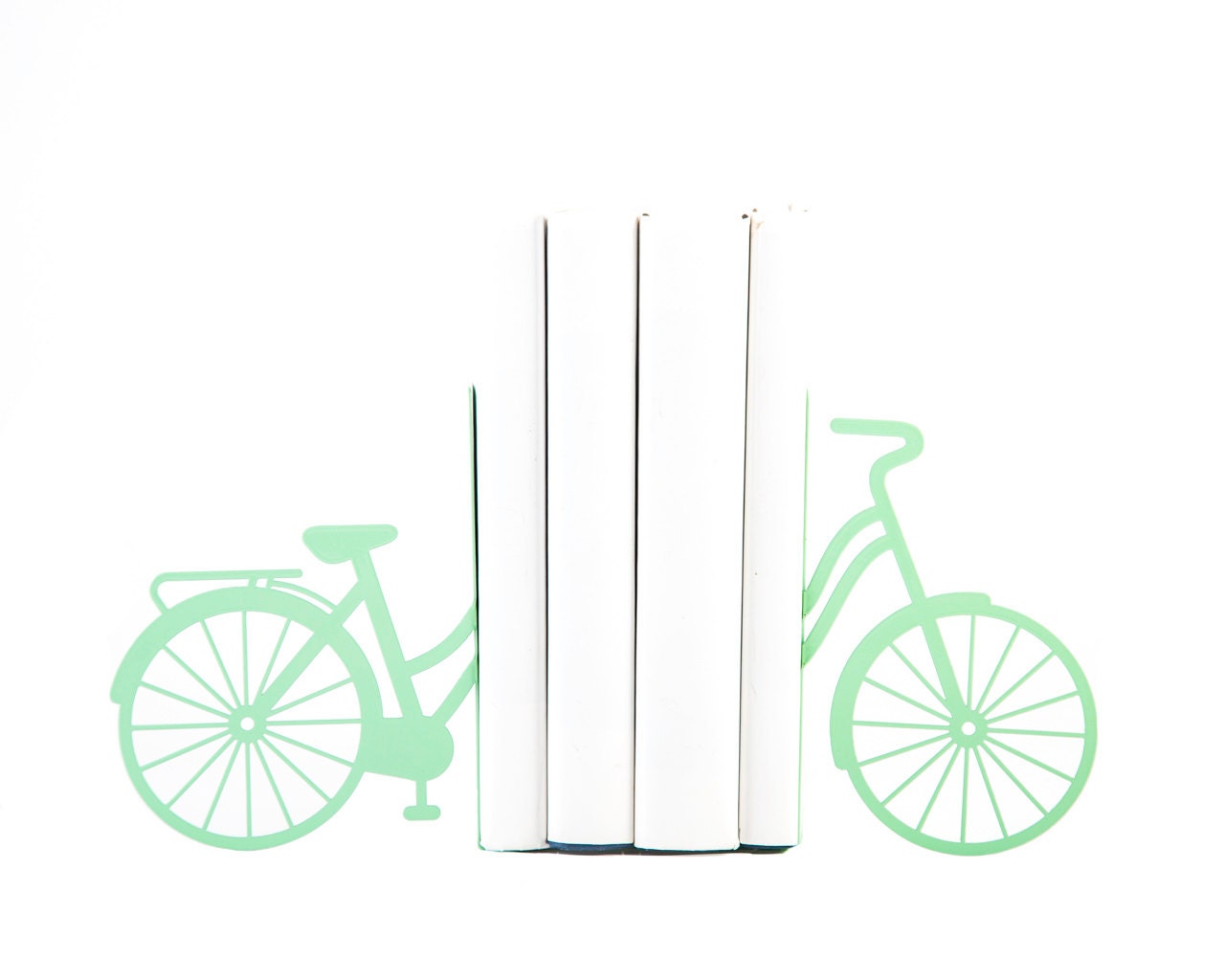 Bike Metal Bookends – mint – laser-cut steel, photo 1
