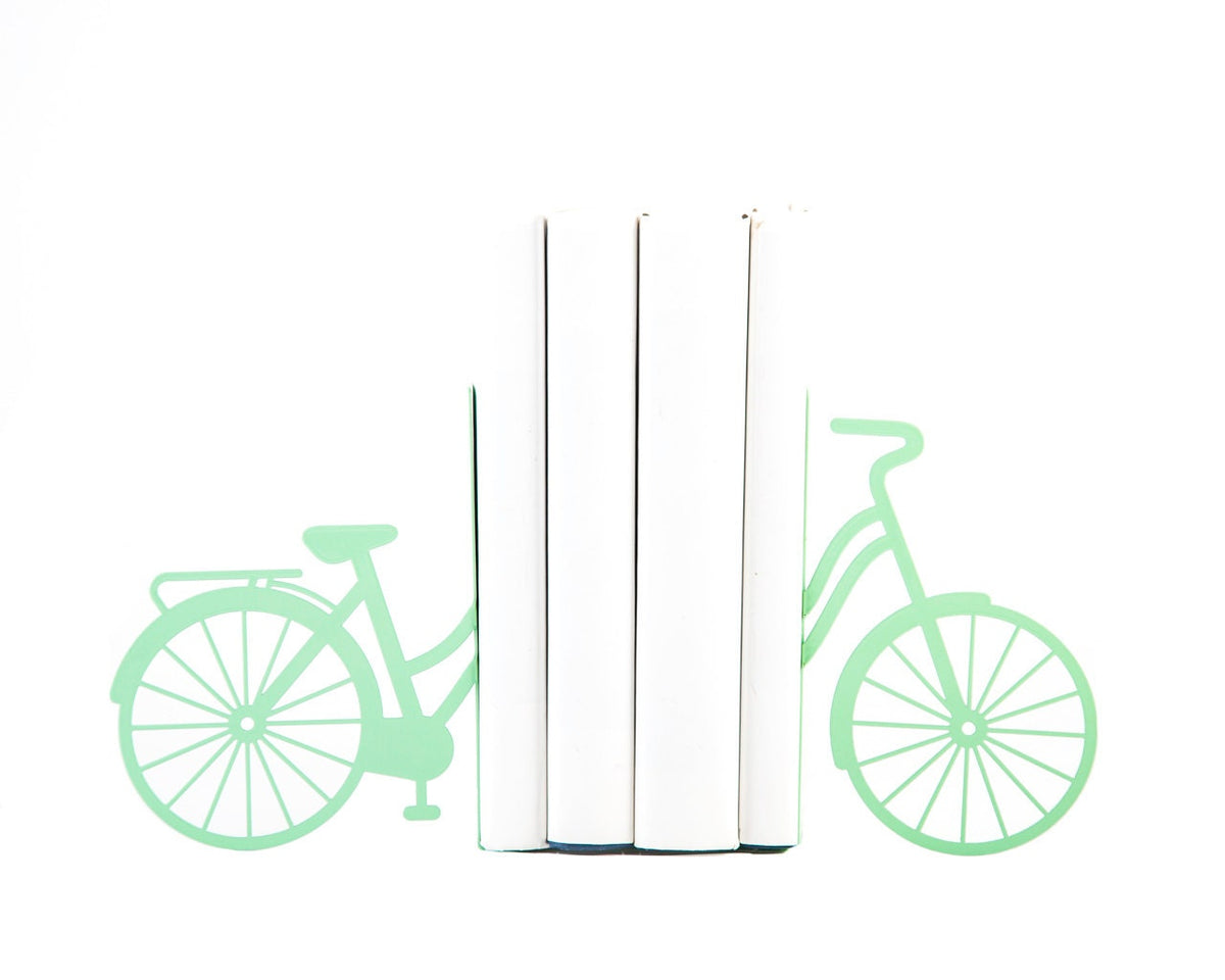 Bike Metal Bookends – mint – laser-cut steel, photo 1
