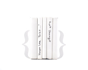 Curly Braces Metal Bookends – white – laser-cut steel, photo 1