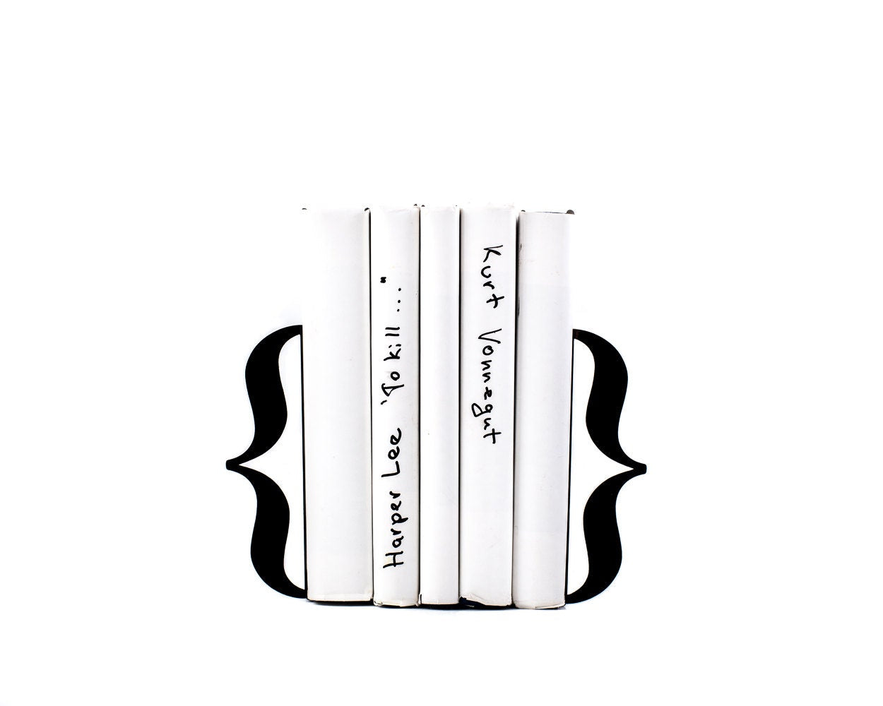 Curly Braces Metal Bookends – black – laser-cut steel, photo 1