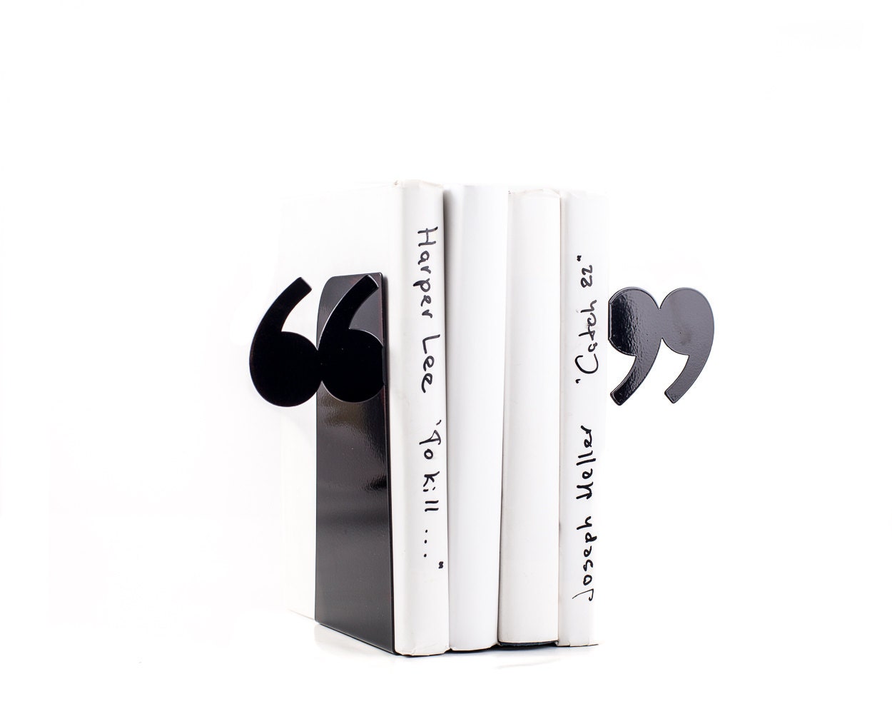 Quotation Mark Metal Bookends – laser-cut steel, photo 2