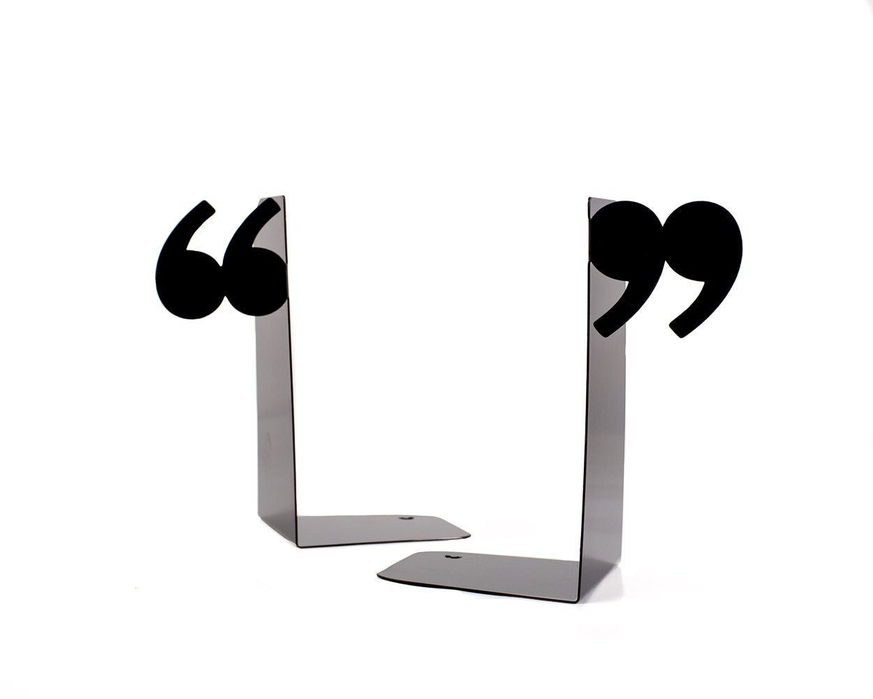 Quotation Mark Metal Bookends – laser-cut steel, photo 3