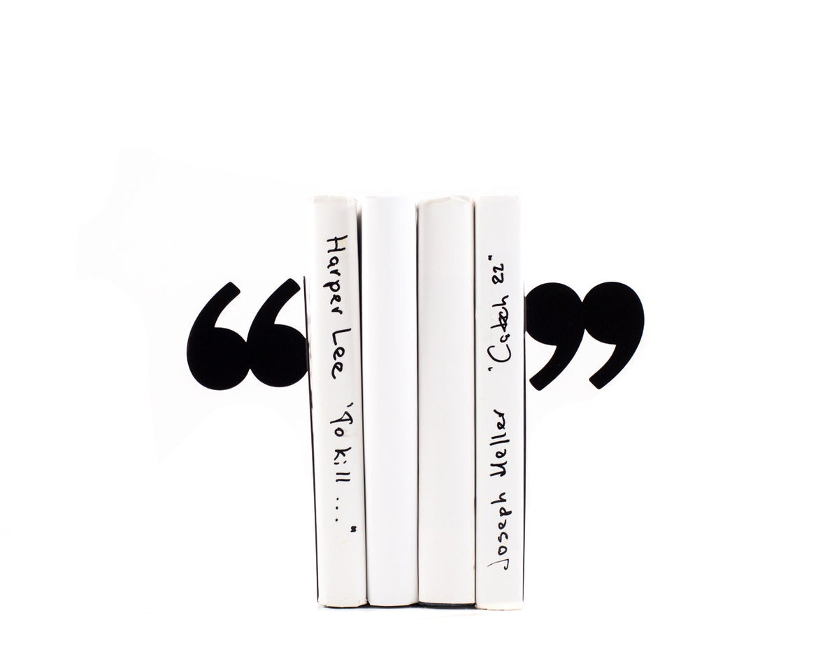 Quotation Mark Metal Bookends – laser-cut steel, photo 1