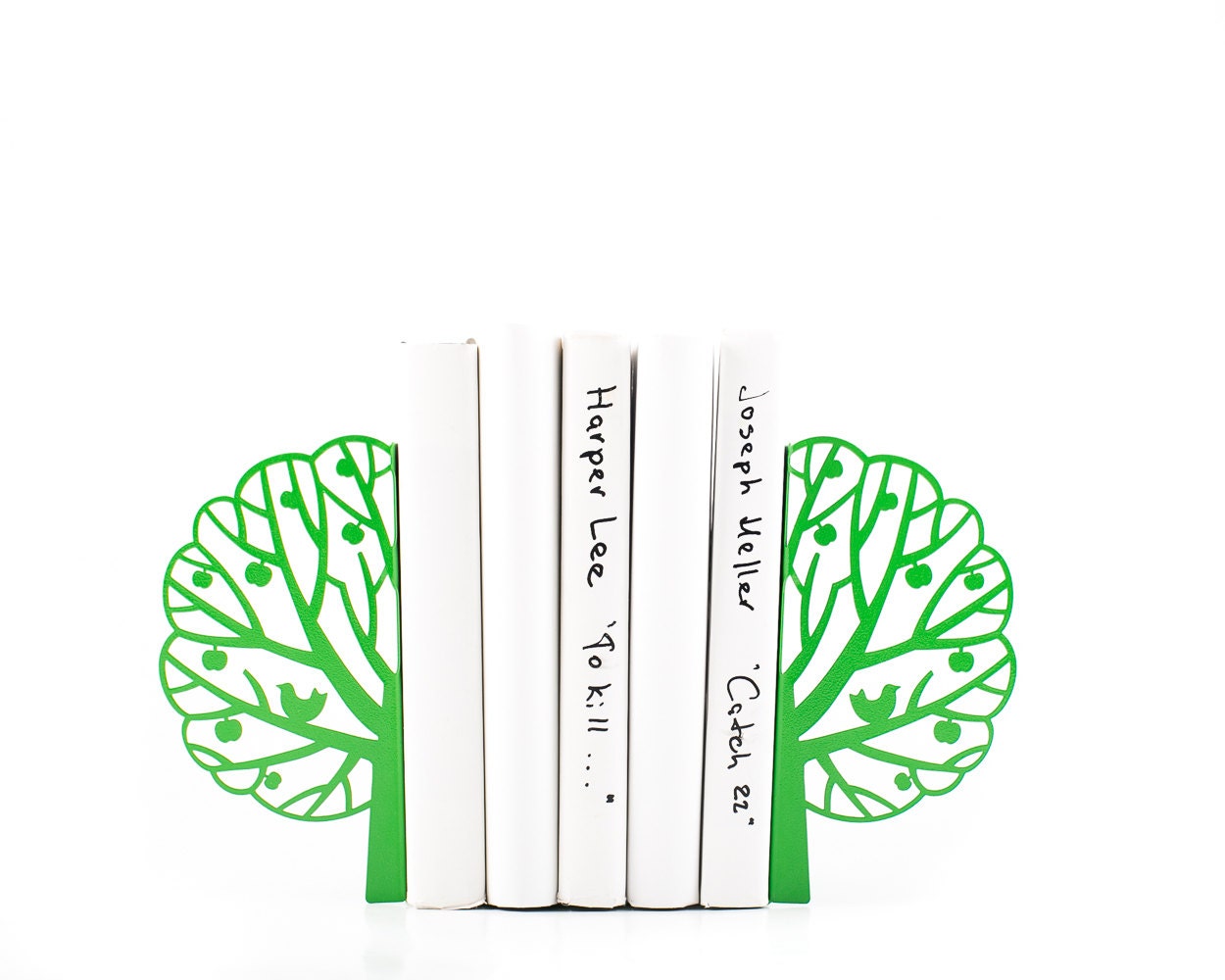 Metal Tree Bookends – green – laser-cut steel, photo 1