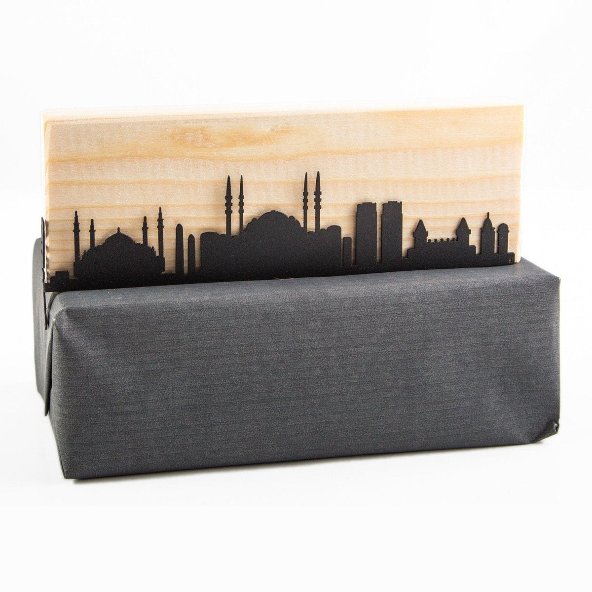 Istanbul metal bookmark with the engraved wooden gift block it ships with