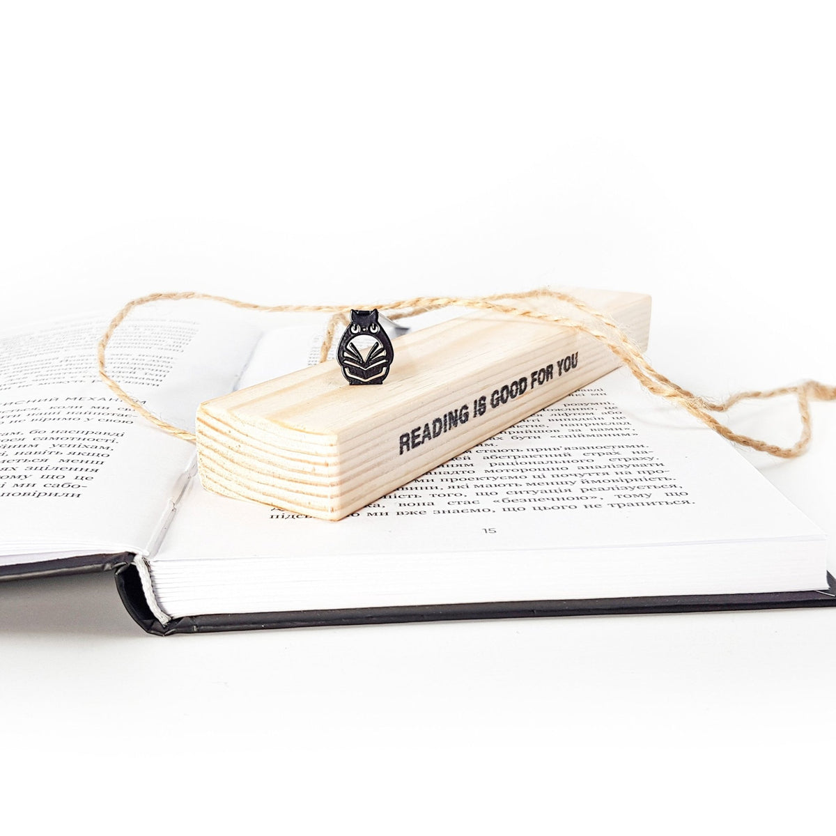 Laser Cut Metal Owl bookmark with the engraved wooden gift block it ships with