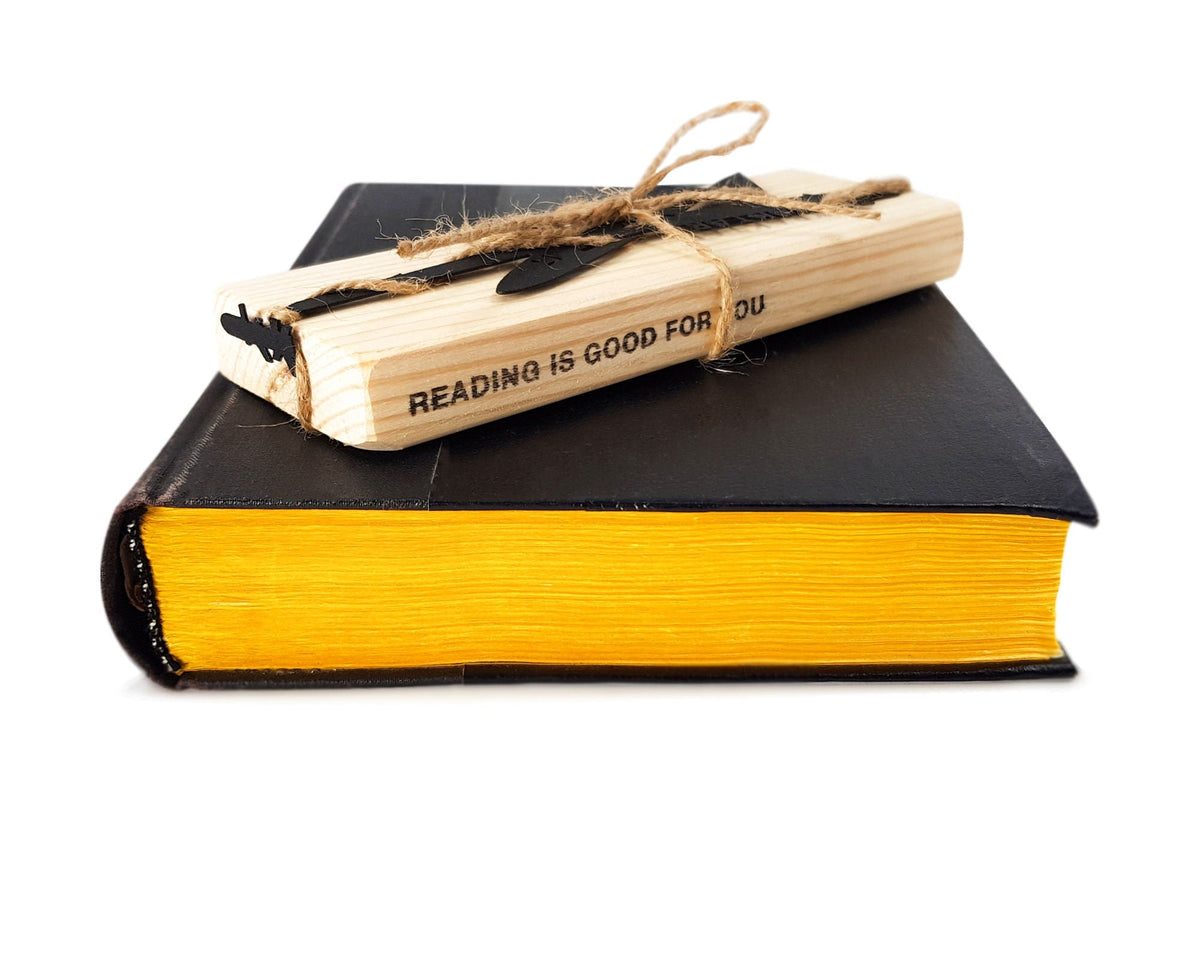 Ukraine Fights Back metal bookmark with the engraved wooden gift block it ships with