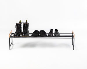 Minimalist Black Metal Shoe Rack with Copper Handles - Atelier Article