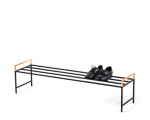 Minimalist Black Metal Shoe Rack with Copper Handles - Atelier Article