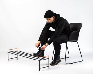 Minimalist Black Metal Shoe Rack with Copper Handles - Atelier Article
