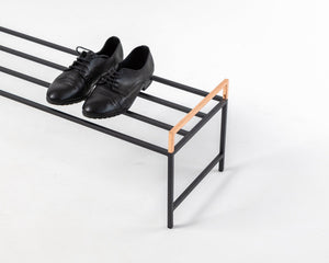 Minimalist Black Metal Shoe Rack with Copper Handles - Atelier Article