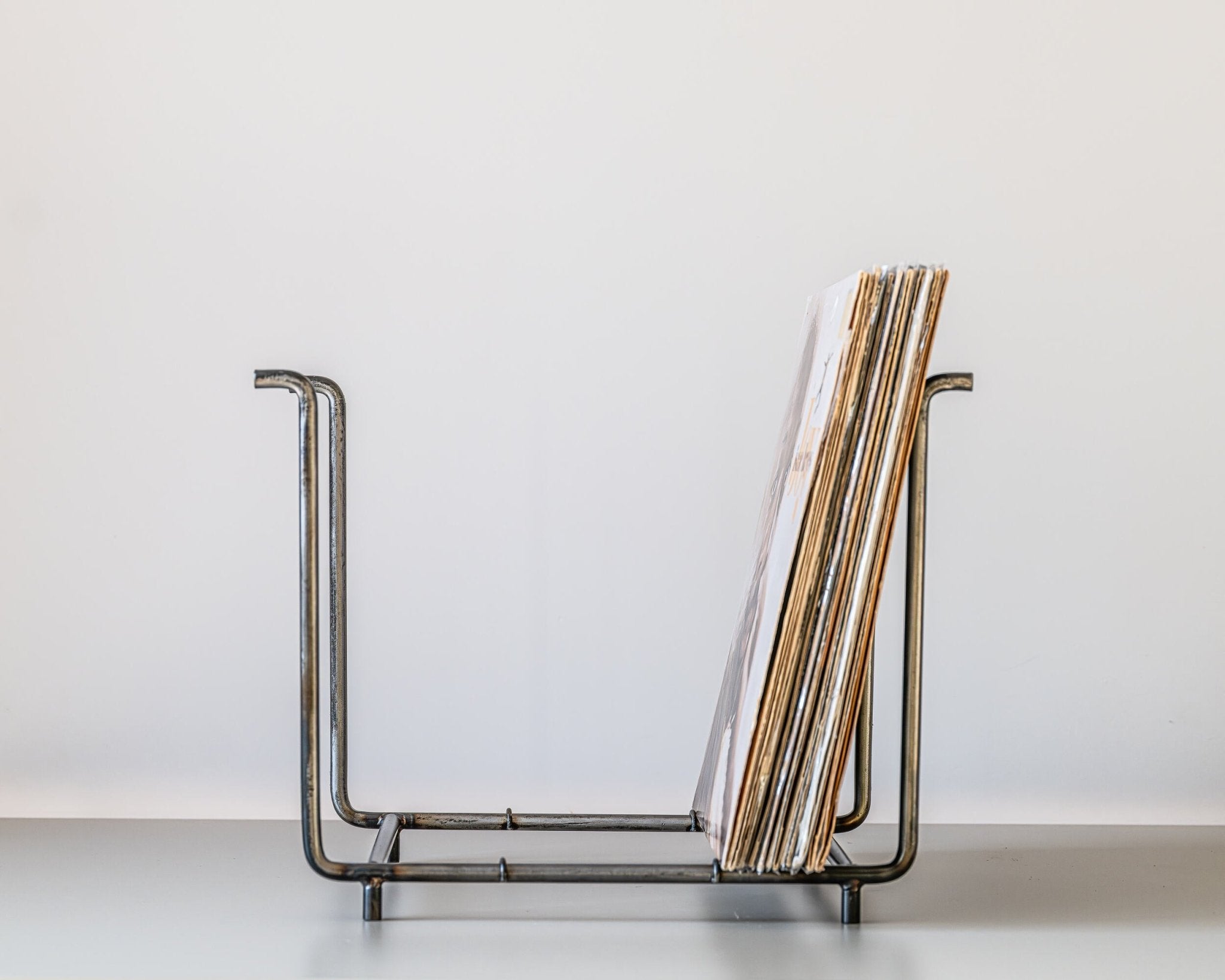 Minimalist LP Record Stand – Open Frame in Raw Steel – Atelier Article