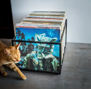 Minimalist Vinyl Record Crate with Rotating Wheels - Holds 100 LP Records - Atelier Article