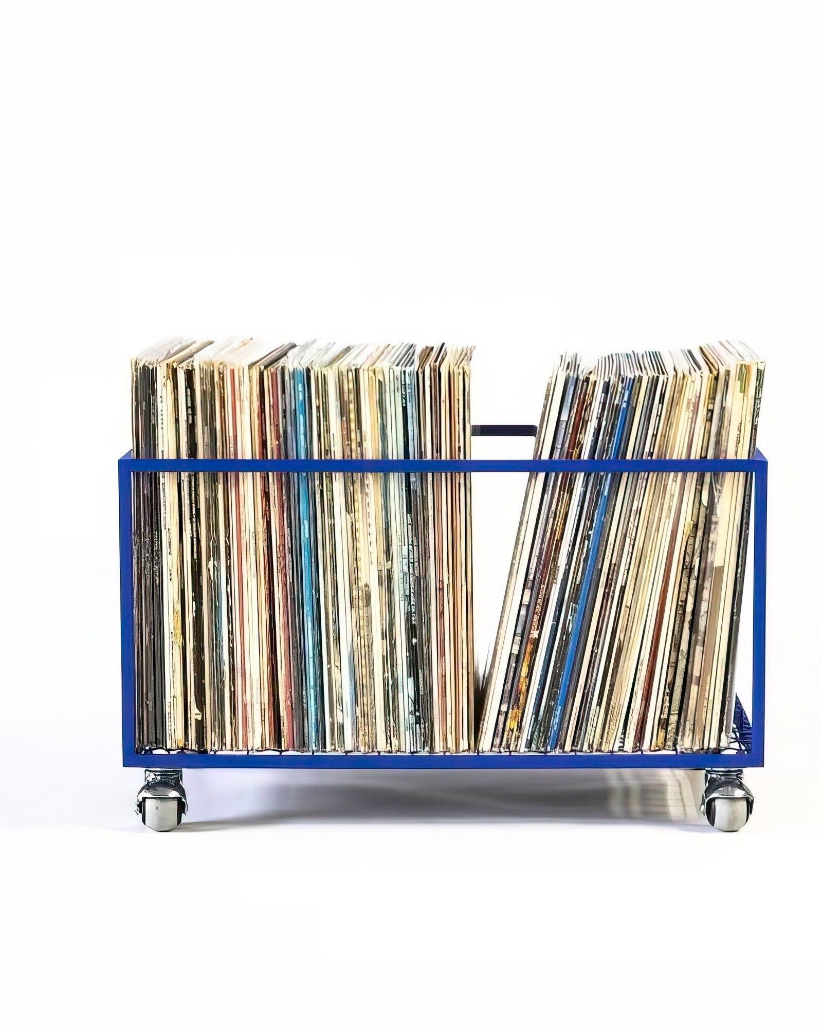 Minimalist Vinyl Record Crate with Rotating Wheels - Holds 100 LP Records - Atelier Article
