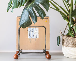 Minimalist Vinyl Record Rack with Wooden Ball Feet – Modern Metal LP Stand - Atelier Article
