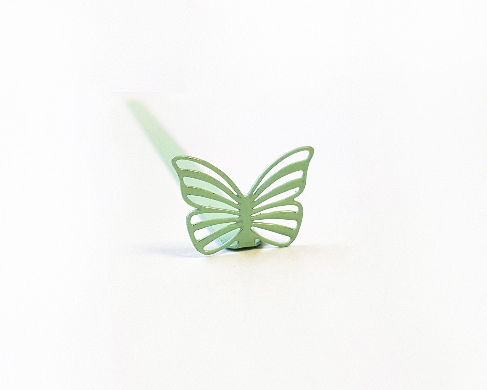 Mint Butterfly metal bookmark in green shown flat on a white background