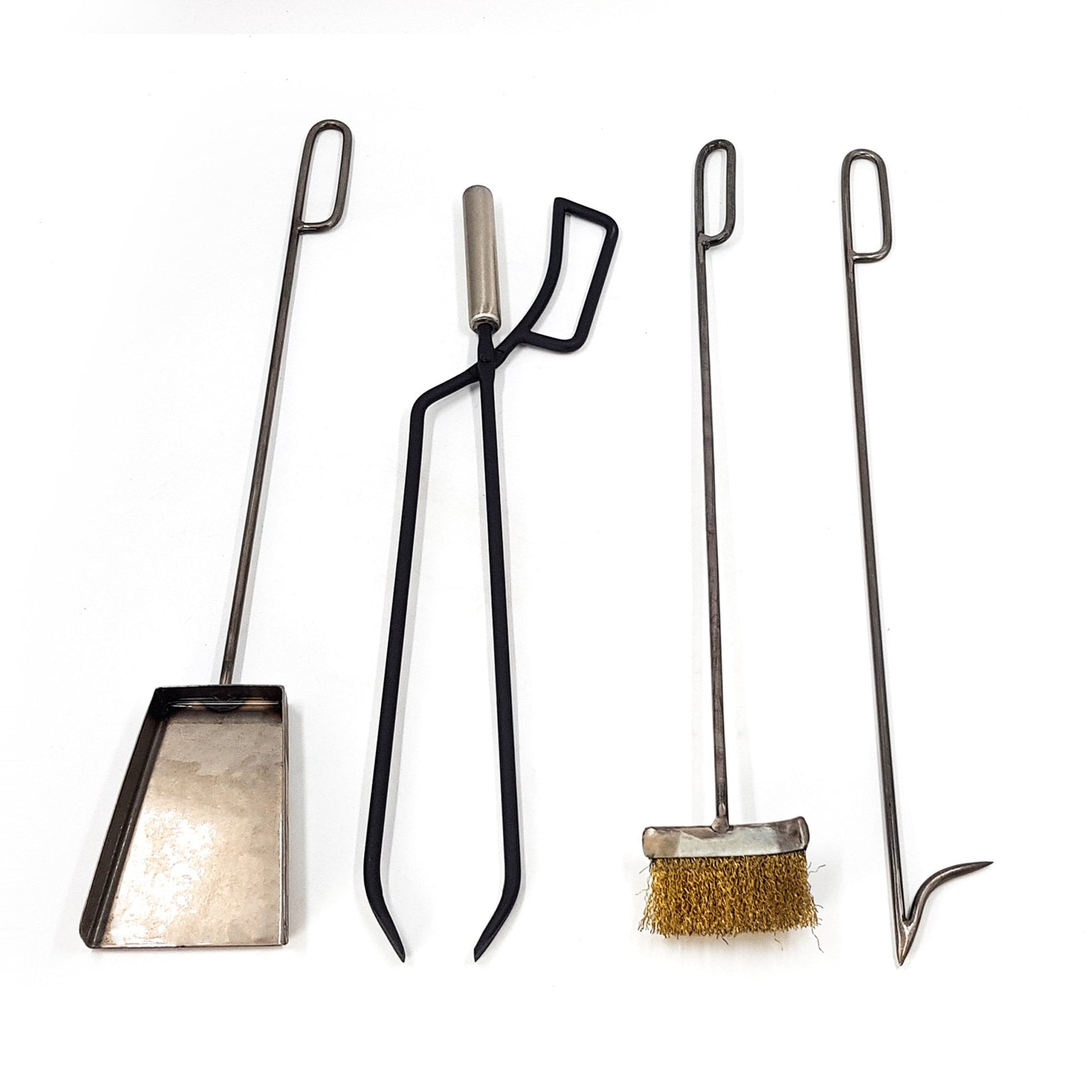 Modern Fireplace Tools with the Stand: Fireplace Poker, Tongs, Shovel, Broom, Hand Forged. - Atelier Article