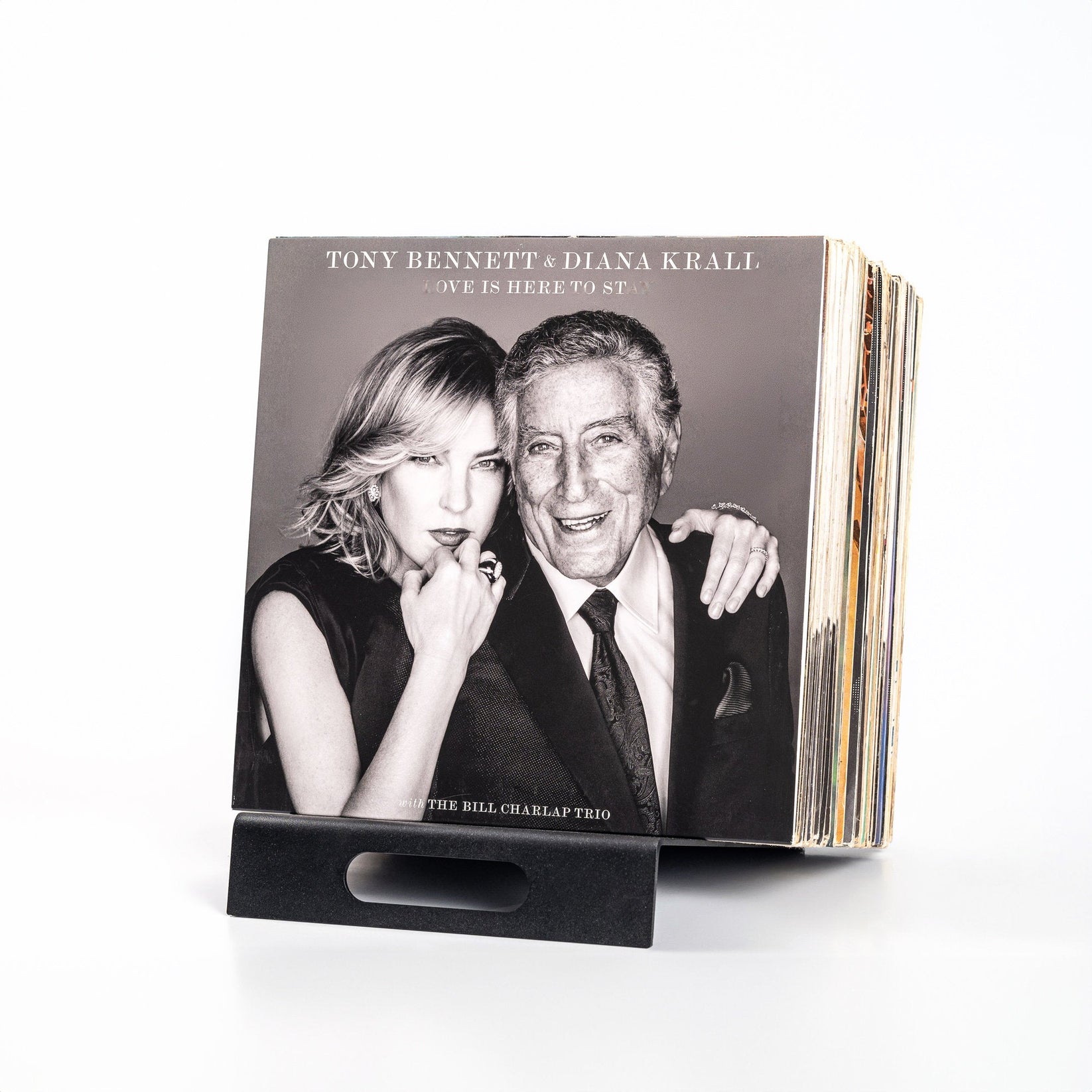 Black Premium Quality Hand-Welded Metal Modern LP Vinyl Record Display Stand.  The stand is handcrafted by Design Atelier Article in Ukraine. It is not mass-produced.