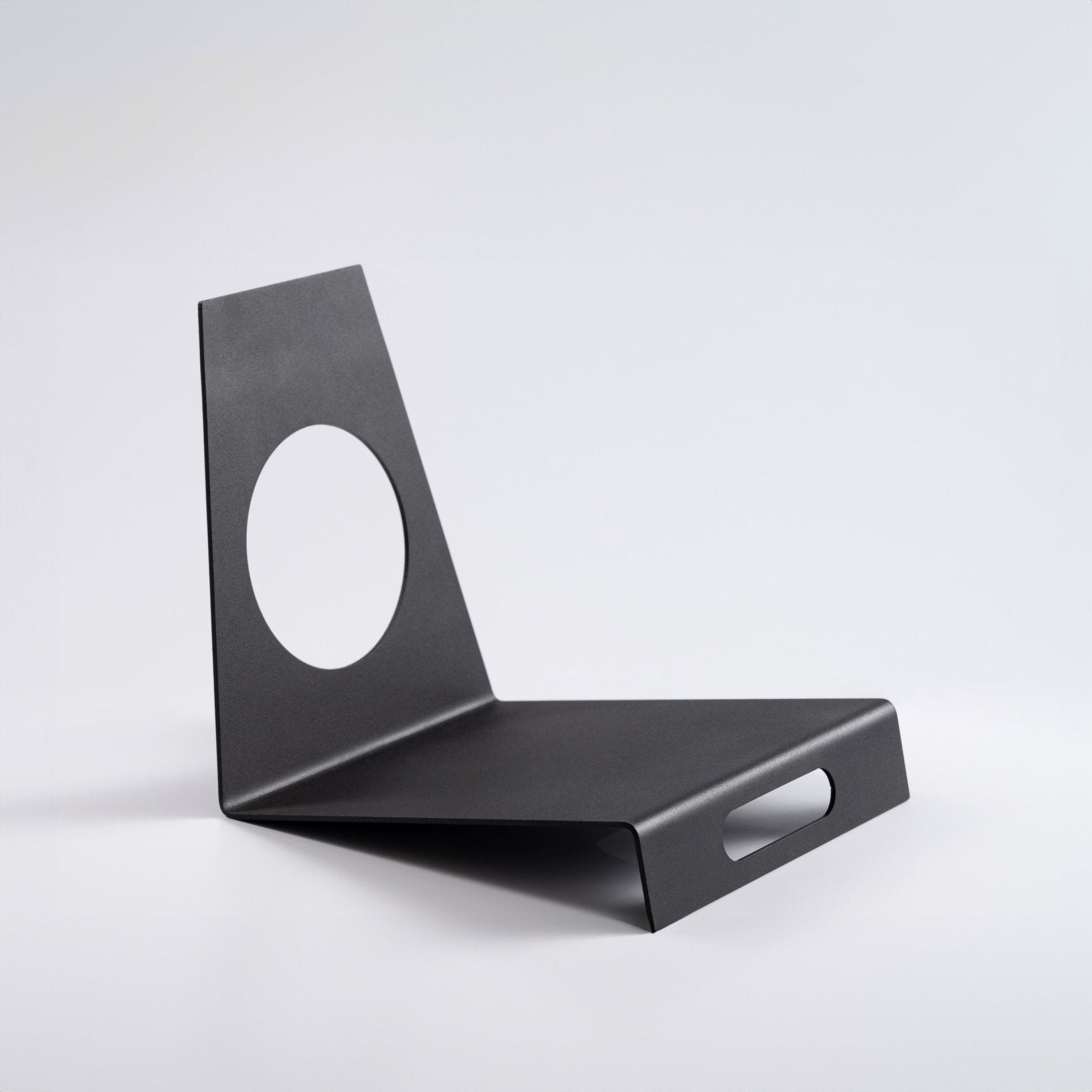 Empty black Hand-Welded Metal Modern LP Vinyl Record Display Stand. 