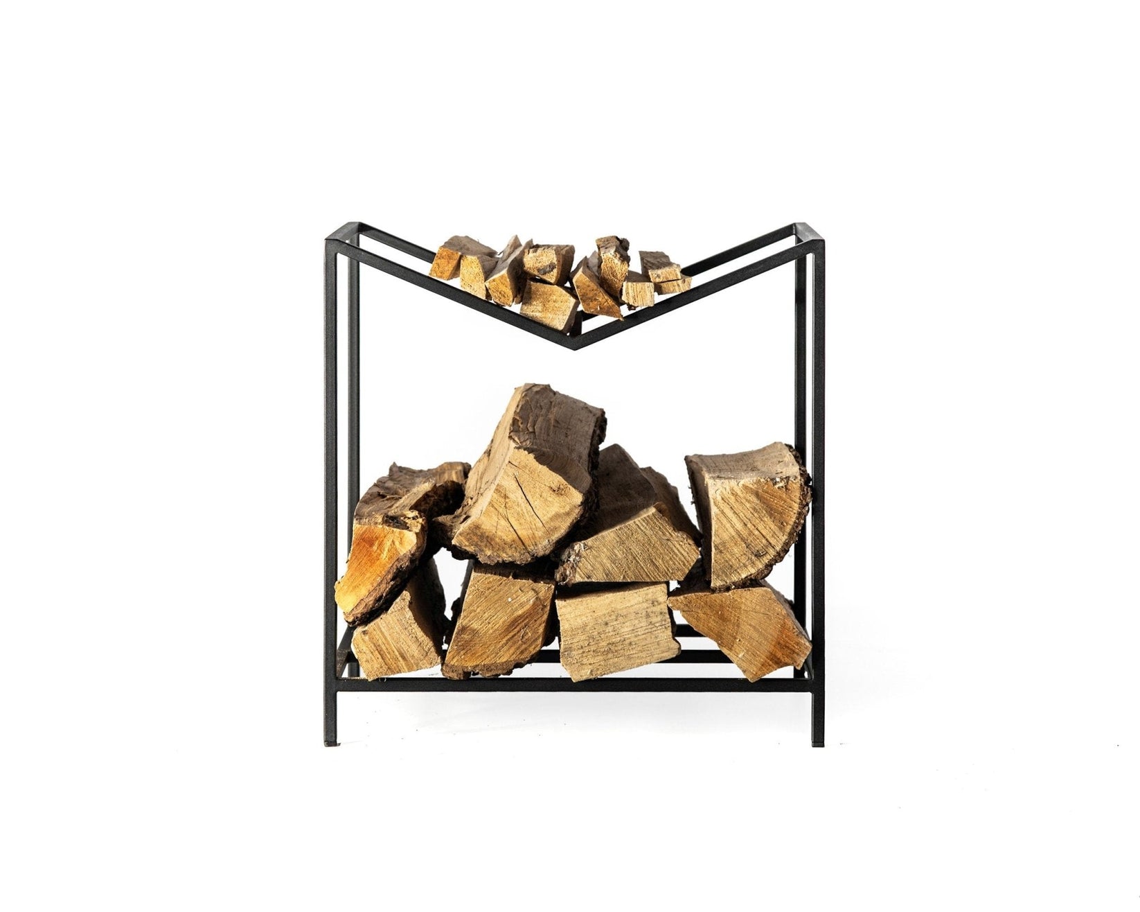 Compact Montana-S log holder with M-shaped kindling shelf — view 1