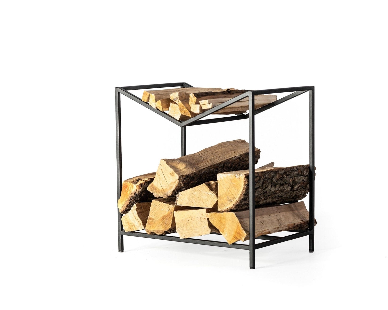 Compact Montana-S log holder with M-shaped kindling shelf — view 2