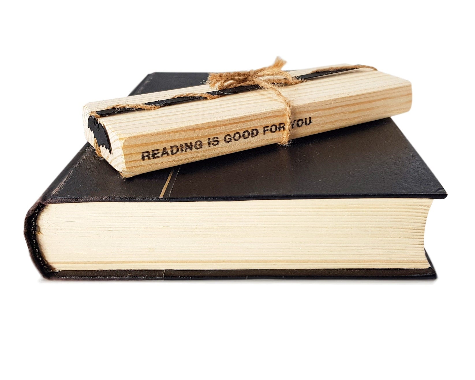 Kitti Bat metal bookmark with the engraved wooden gift block it ships with