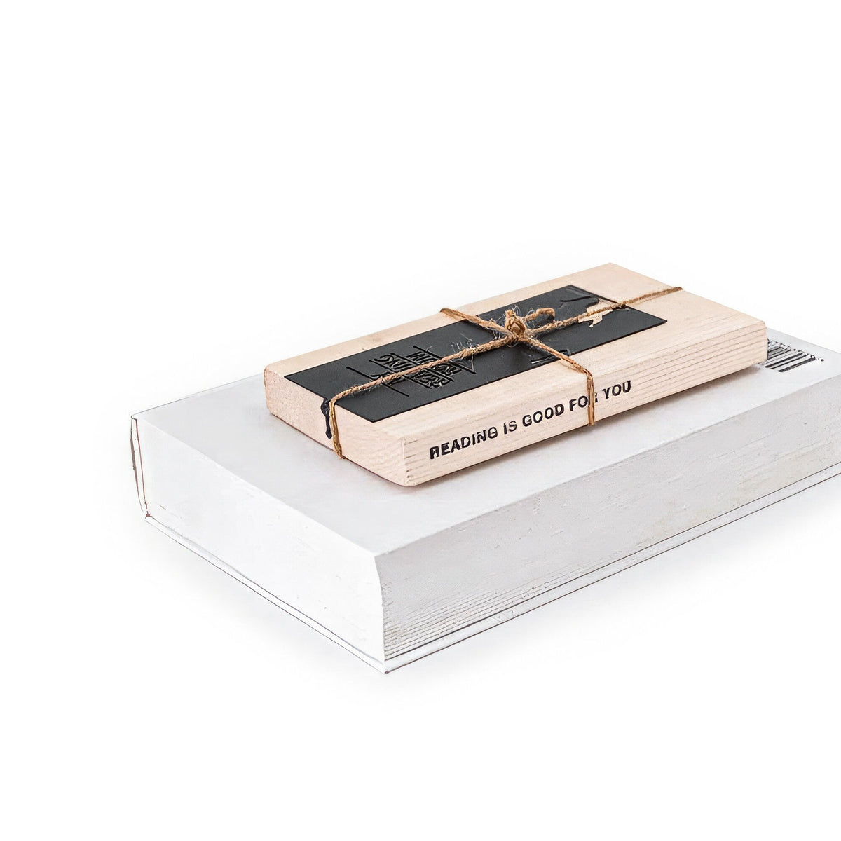 My Reading Room metal bookmark shown with its wooden gift block