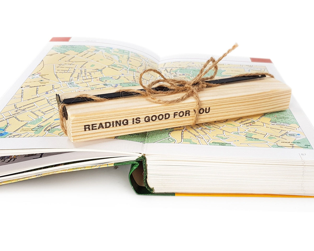 Wind-Up Toy Car metal bookmark with the engraved wooden gift block it ships with