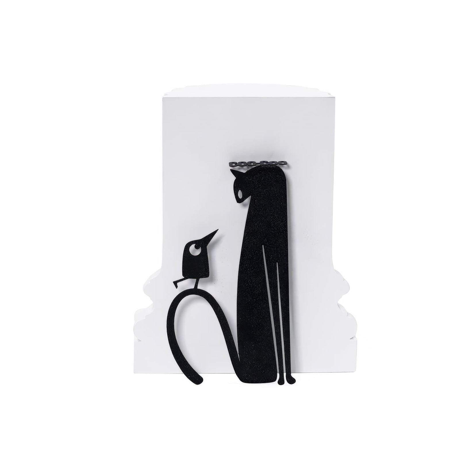 Cat and Bird Coo Coo metal bookmark shown flat on a white background