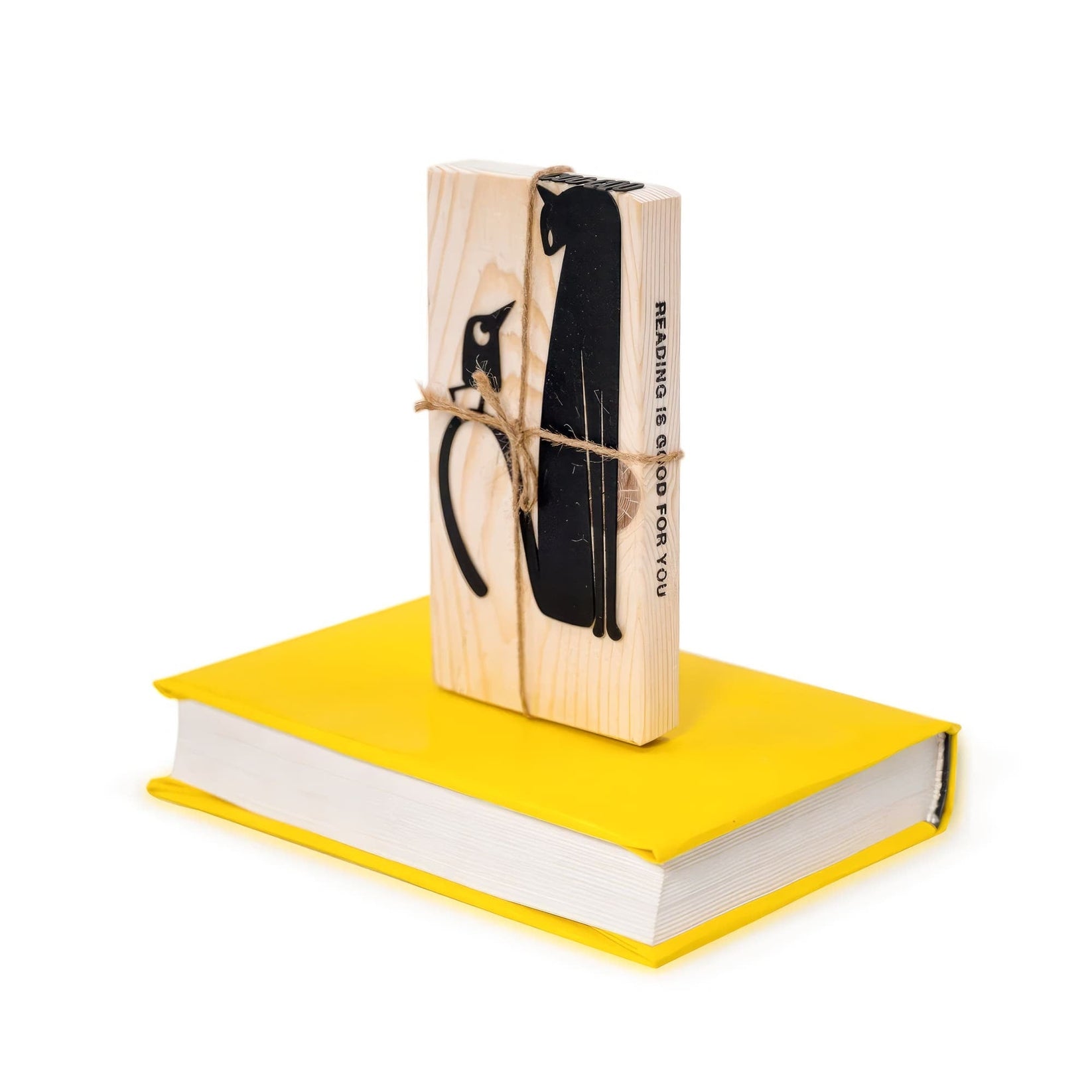 Cat and Bird Coo Coo metal bookmark packed with kraft paper and twine as a gift