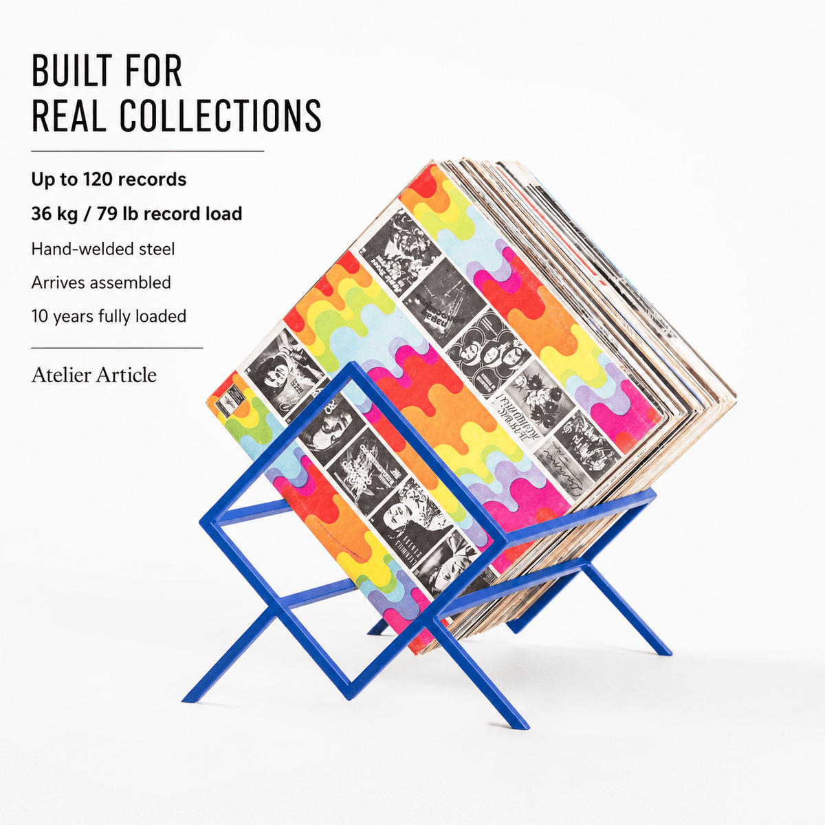 Atelier Article 1Romb record stand fully loaded with up to 120 records and 36 kg record load