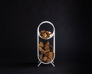 Oval White Bauhaus Log Holder - Small Elegant Firewood Storage with Kindling Section - Atelier Article