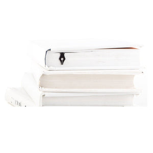 Pen Point metal bookmark shown with a stack of books