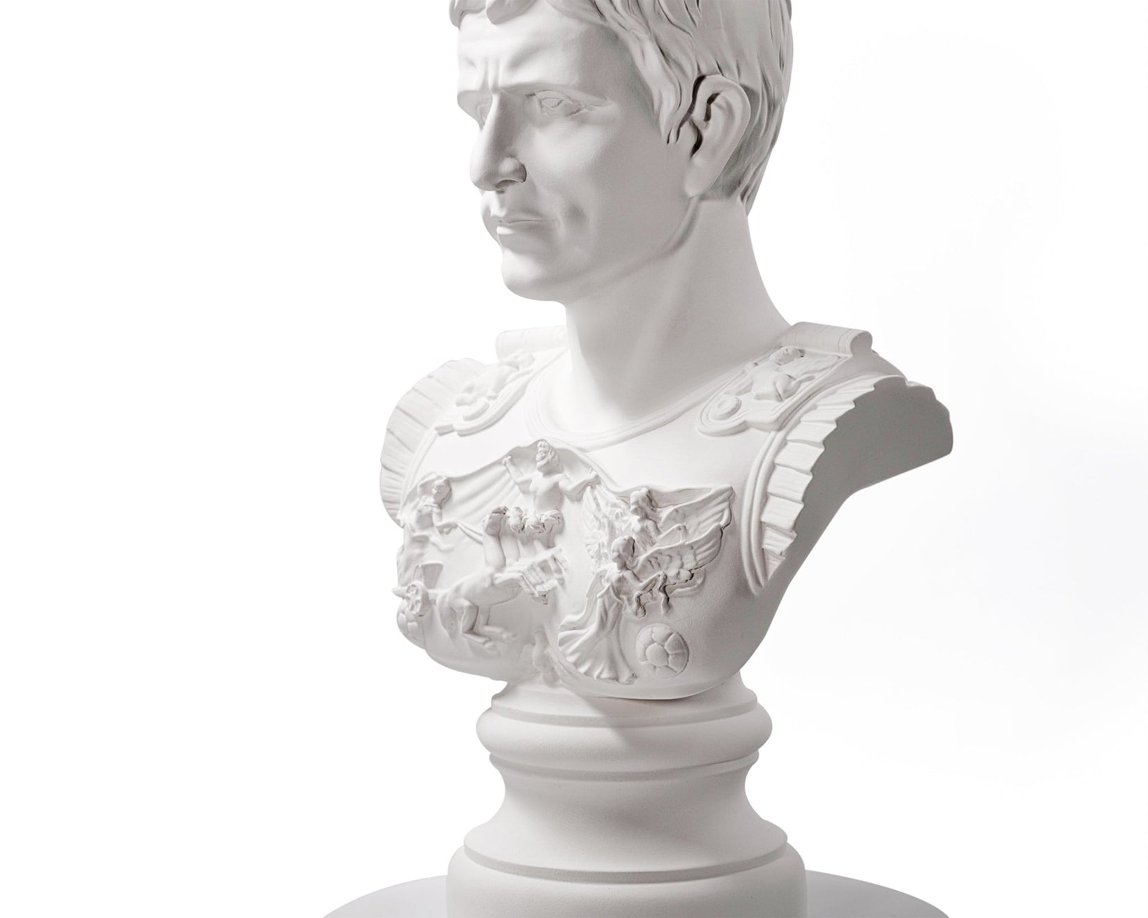 Plaster Bust of a Roman Emperor Julius Caesar on white background