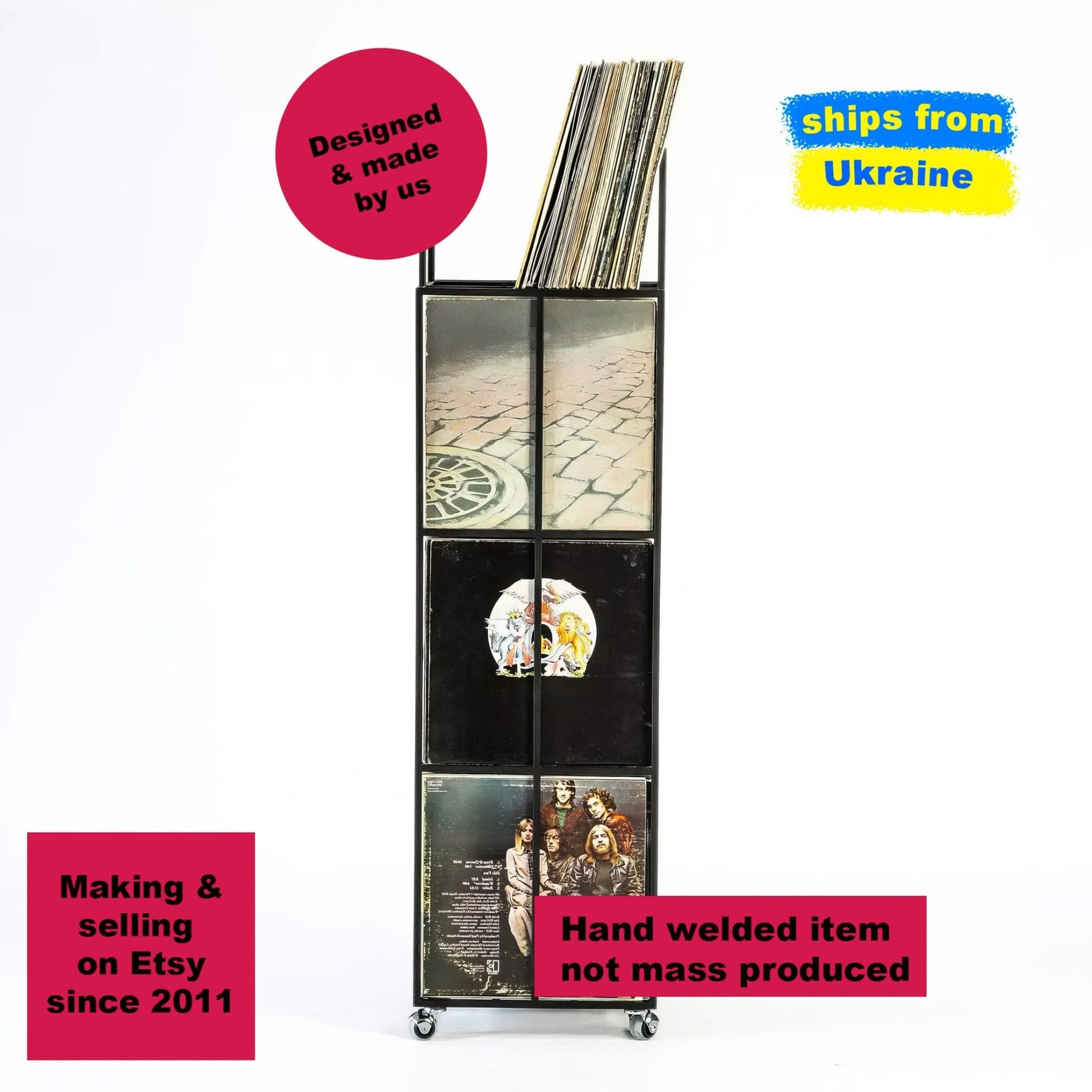 Premium Quality Four Tier Metal Vinyl Record Stand on Rubber Wheels - Atelier Article