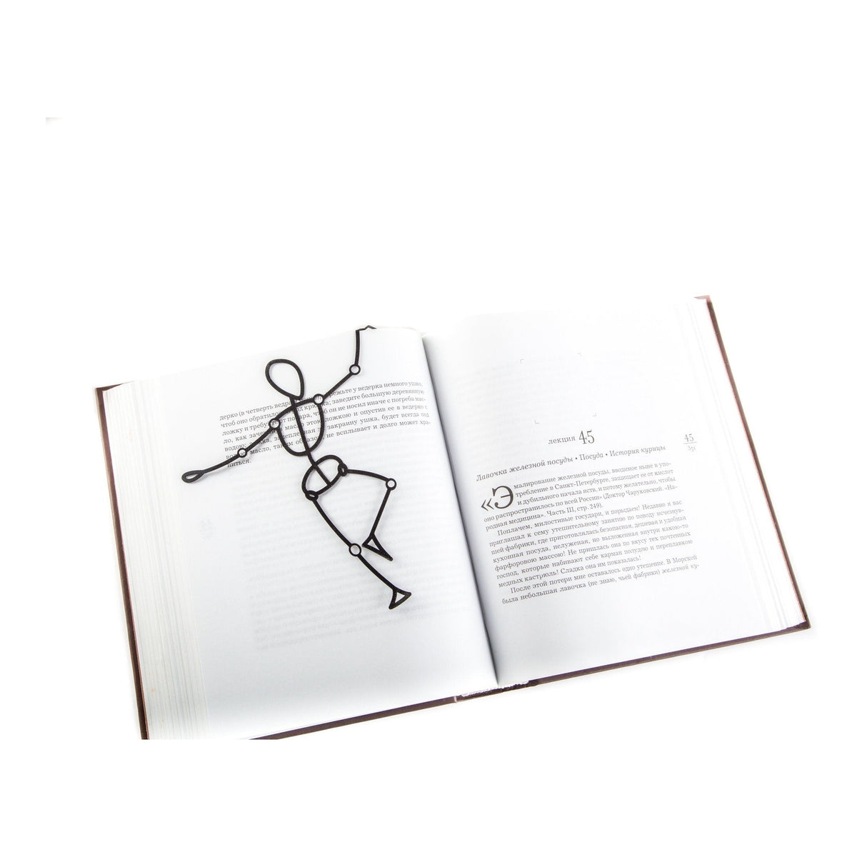 Reading Dummy Model metal bookmark resting on the pages of an open book
