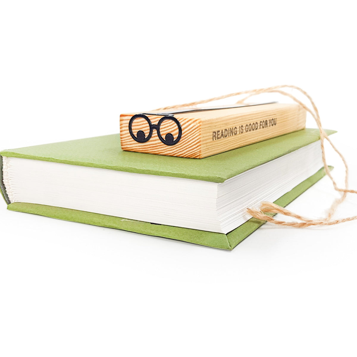 Reading Eyes metal bookmark with the engraved wooden gift block it ships with