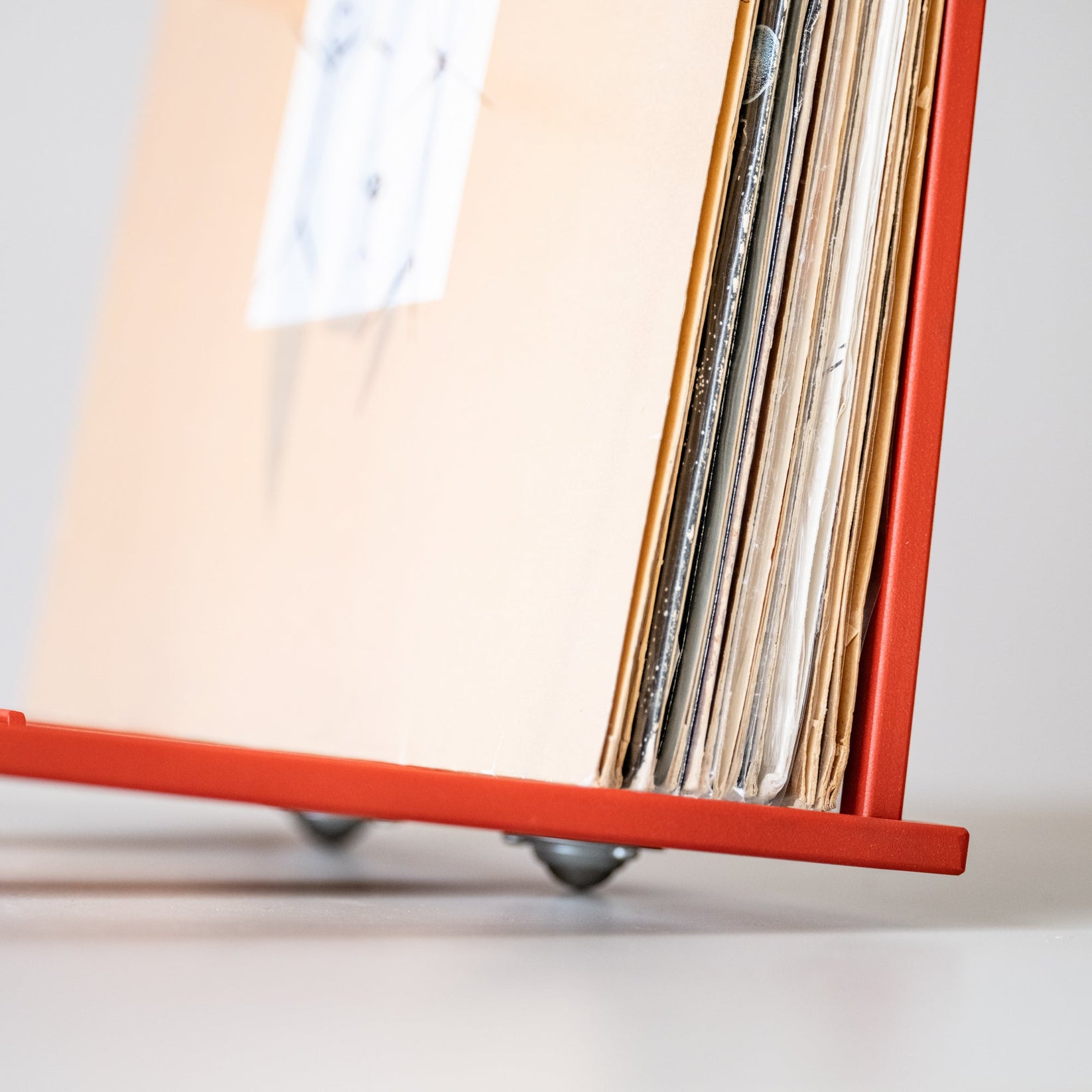 Red Sticks Vinyl Record Crate – Minimalist Metal LP Storage with Wheels - Atelier Article