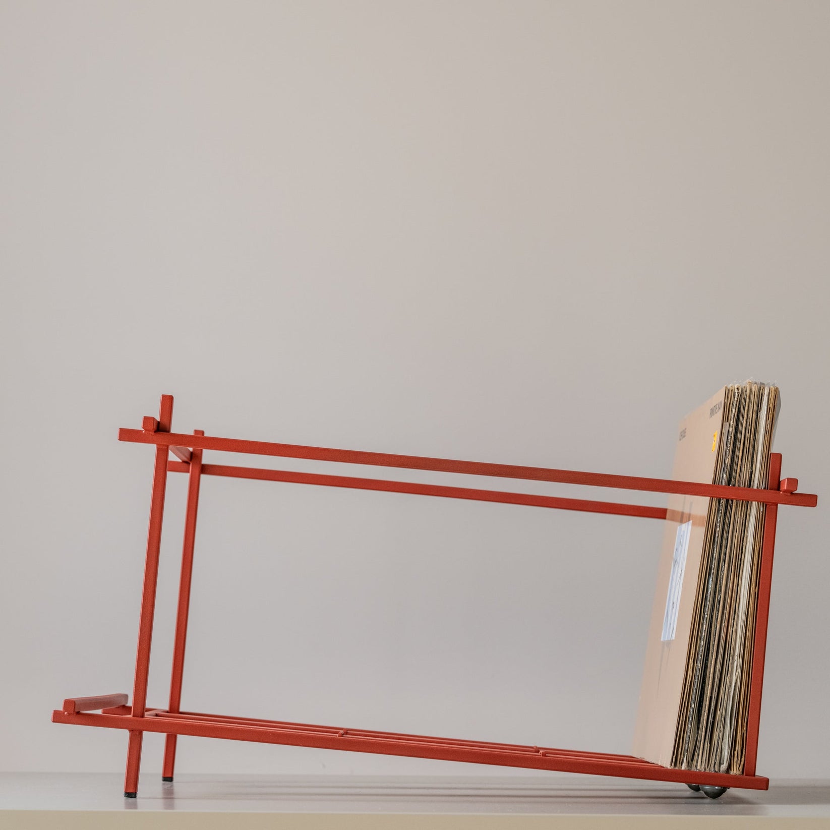 Red Sticks Vinyl Record Crate – Minimalist Metal LP Storage with Wheels - Atelier Article