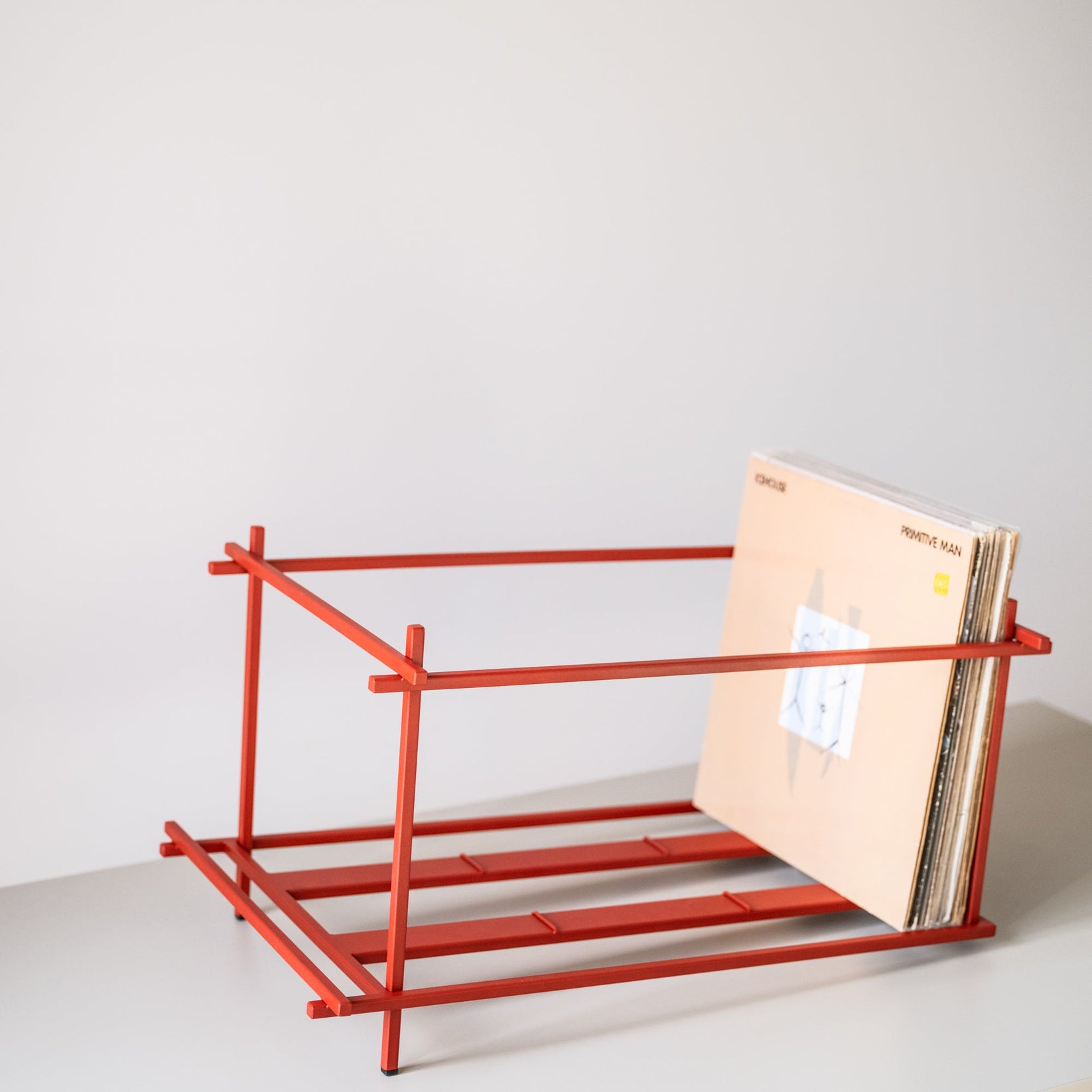 Red Sticks Vinyl Record Crate – Minimalist Metal LP Storage with Wheels - Atelier Article