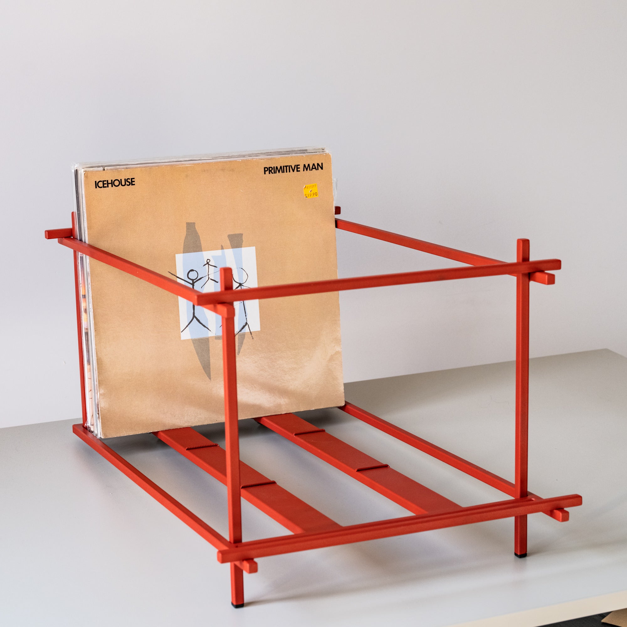 Red Sticks Vinyl Record Crate – Minimalist Metal LP Storage with Wheels - Atelier Article