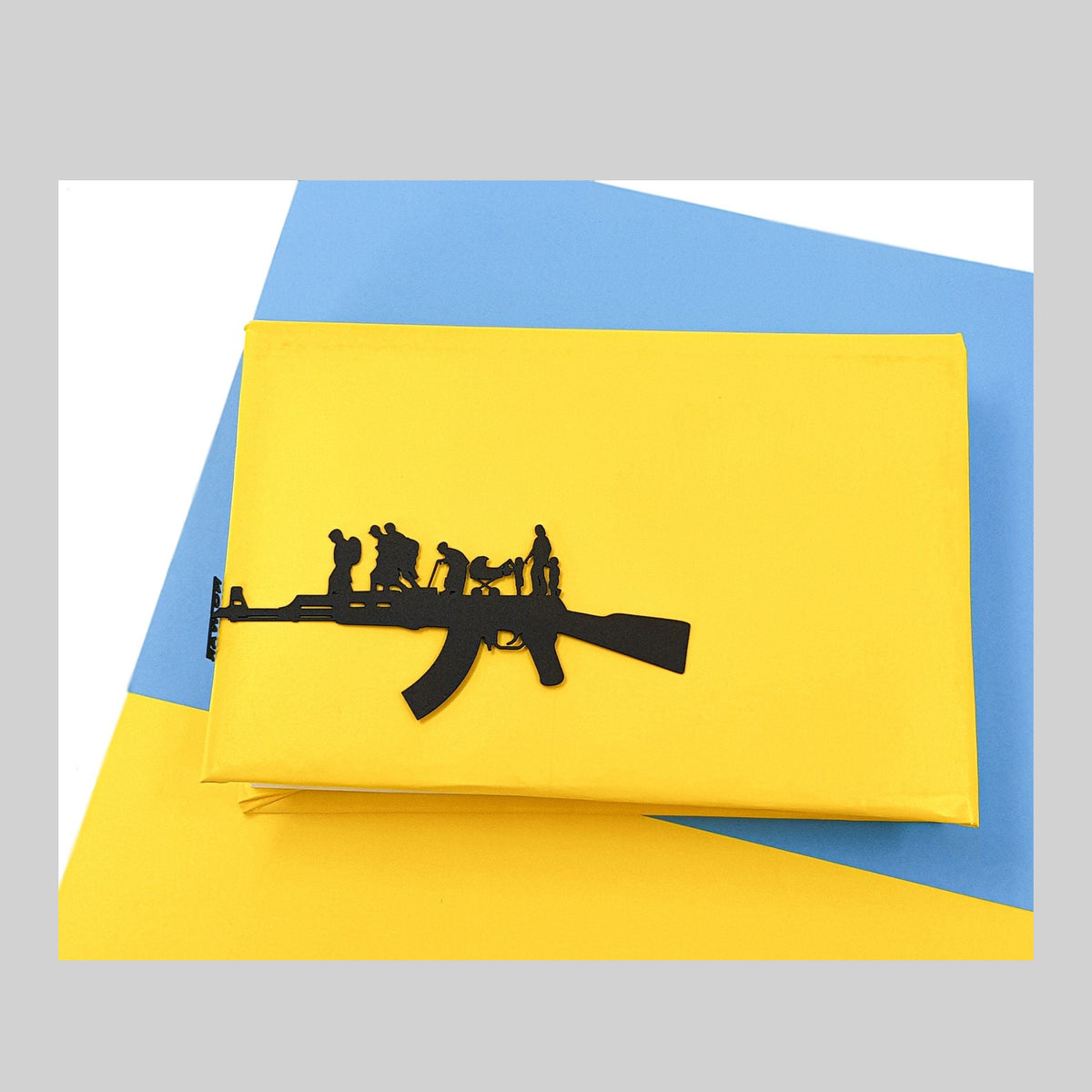 Refugees, No War in Ukraine metal bookmark on a coloured background