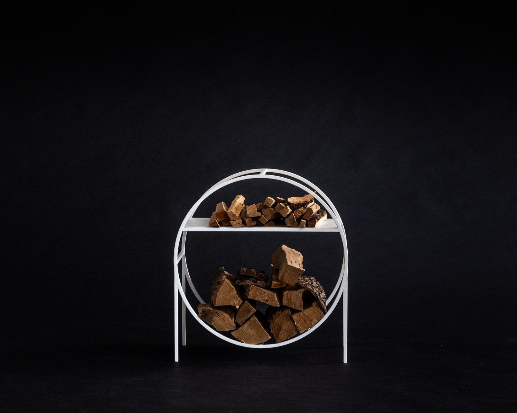 White round log holder with separate kindling shelf — view 4