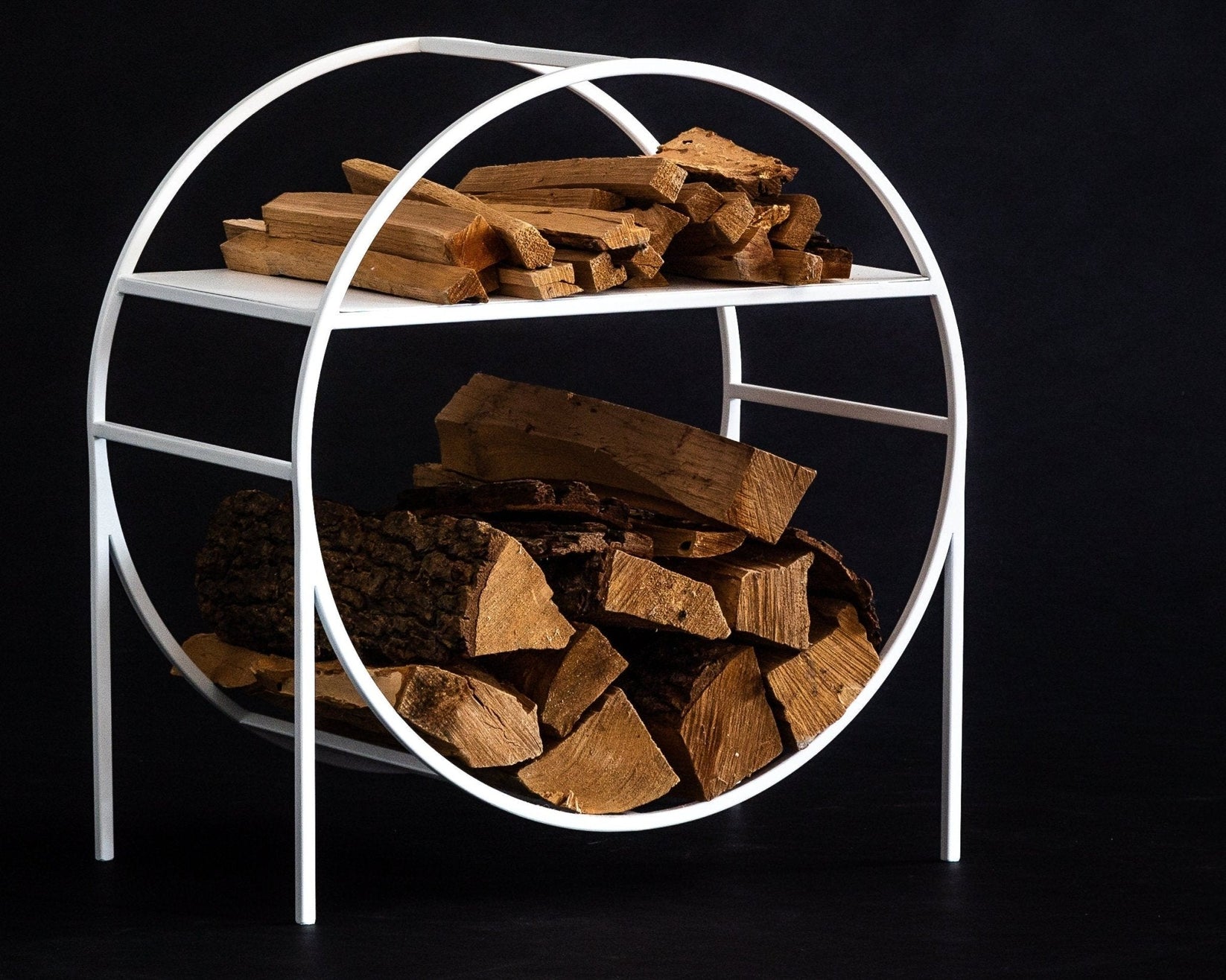 White round log holder with separate kindling shelf — view 5