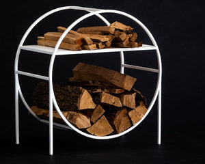 White round log holder with separate kindling shelf — view 5