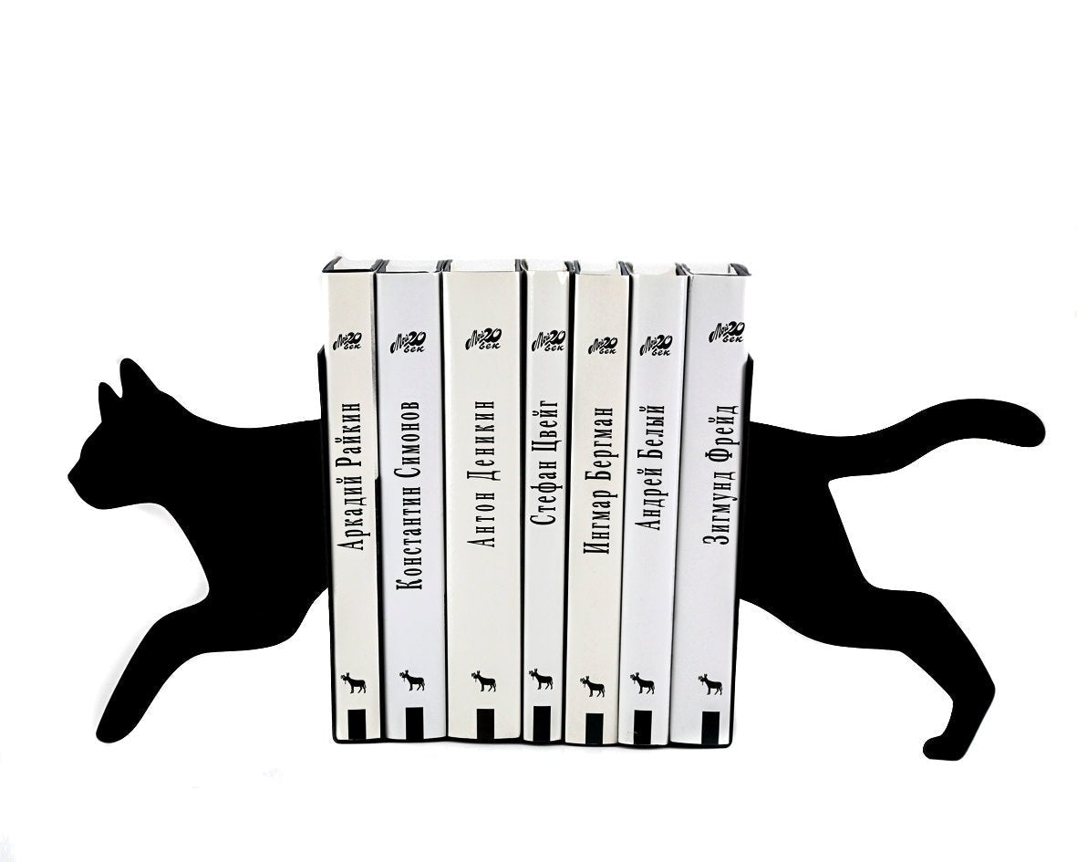 Running Cat Metal Bookends – hand-welded steel, made in Cherkasy Ukraine