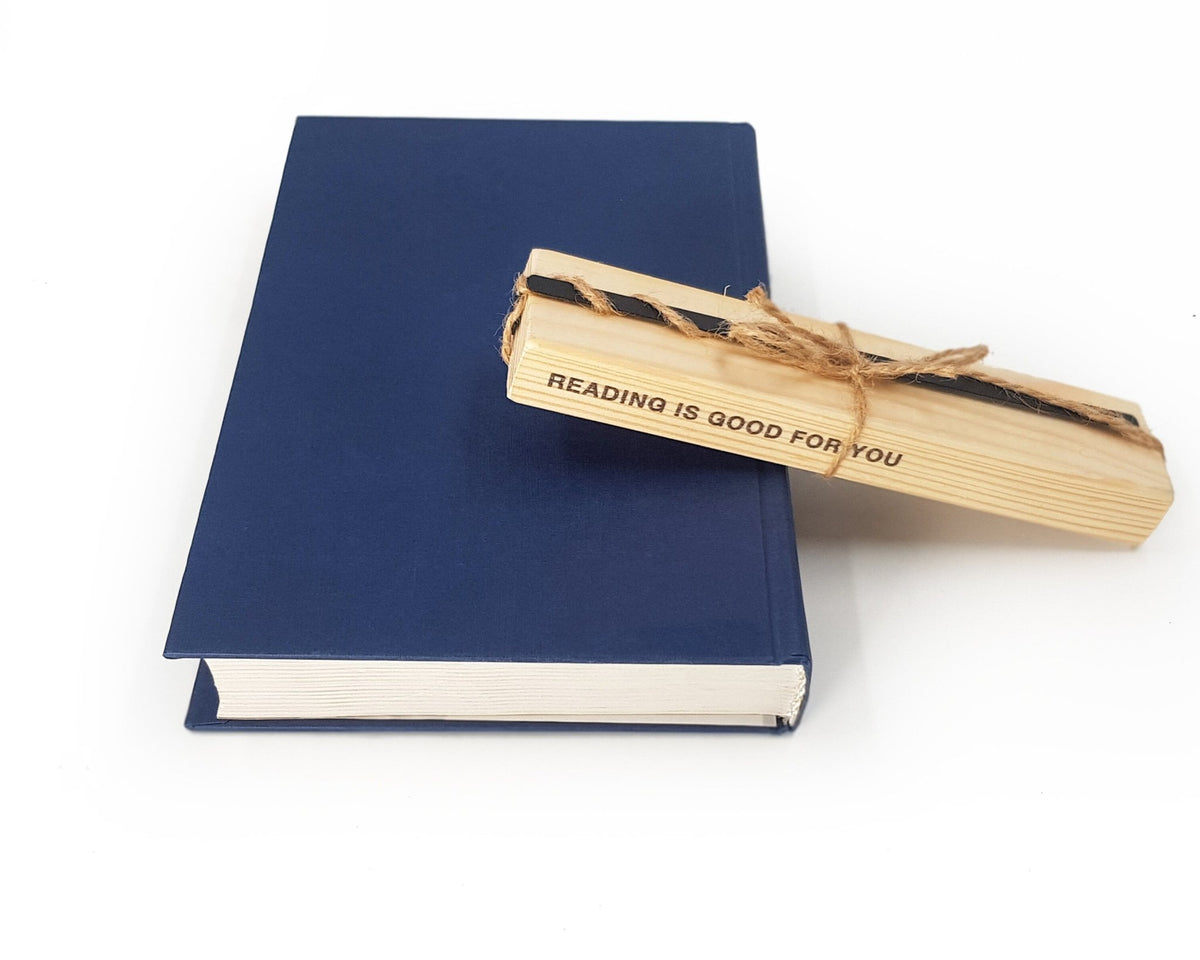 Straight Cross metal bookmark with the engraved wooden gift block it ships with
